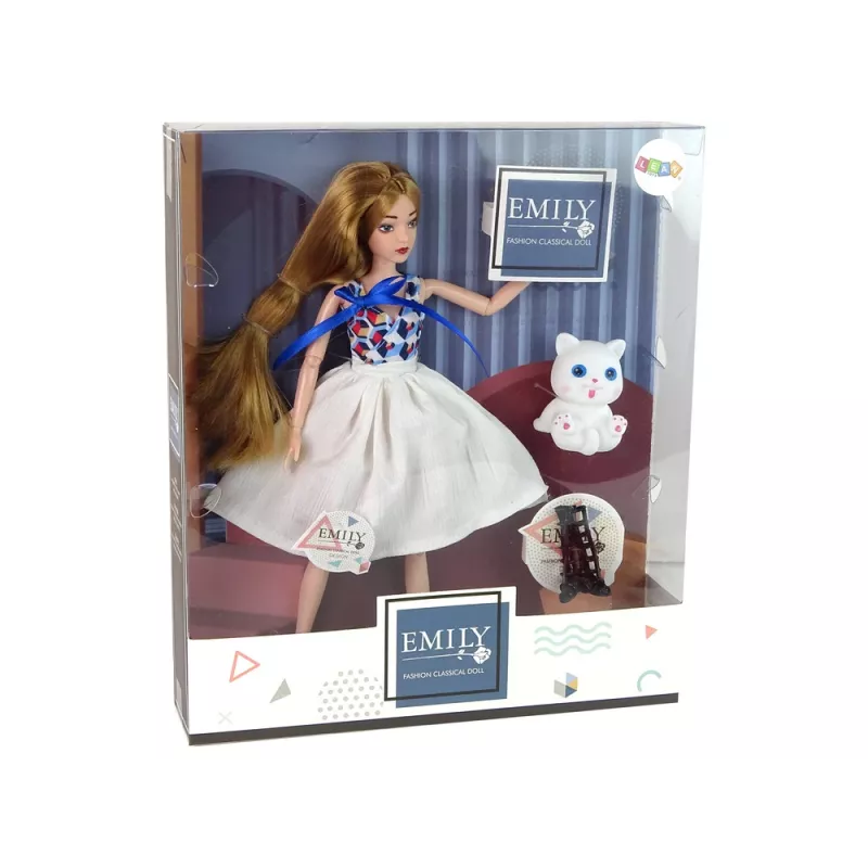 LEAN TOYS Muñeca bebé con gato, pelo largo castaño
