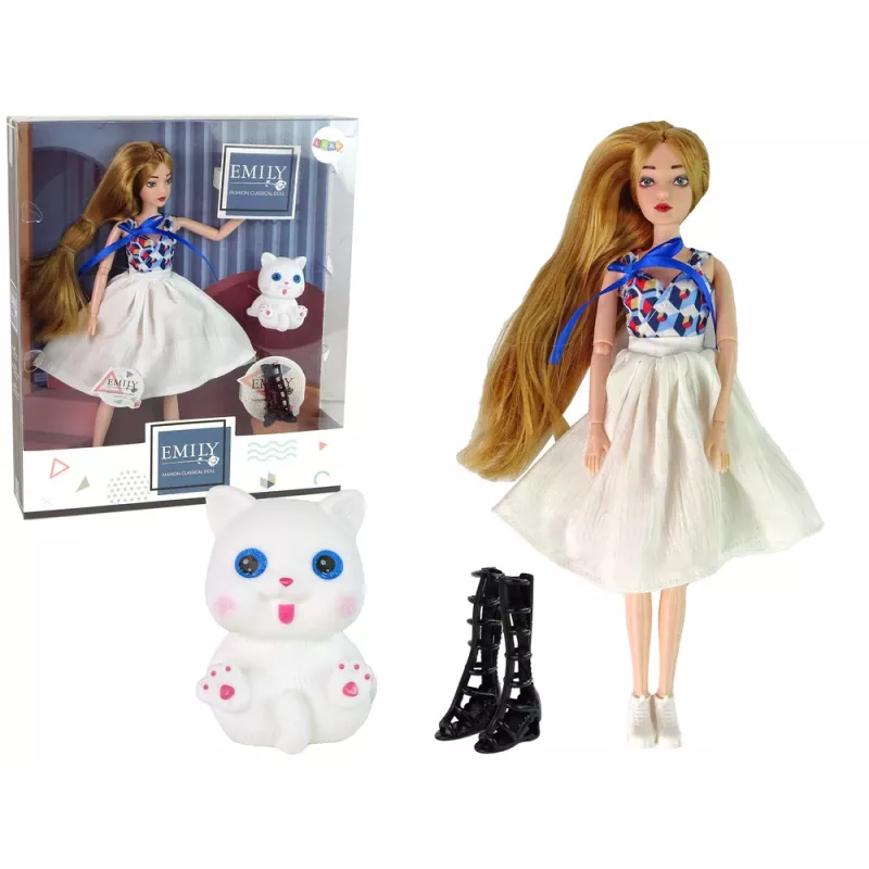 LEAN TOYS Muñeca bebé con gato, pelo largo castaño