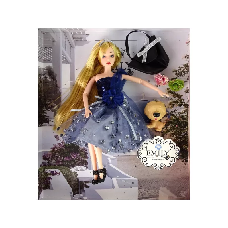LEAN TOYS Muñeca bebé Emily con bolso de perro y flores