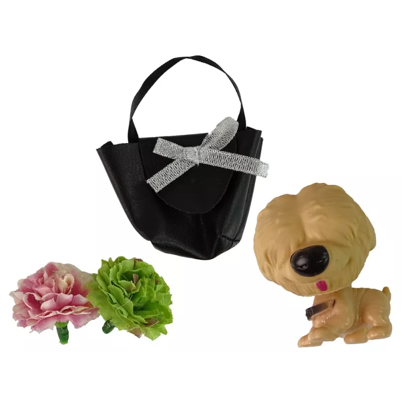 LEAN TOYS Muñeca bebé Emily con bolso de perro y flores