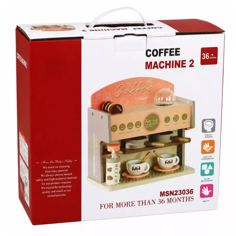 LEAN TOYS Set de barista cafetera accesorios de madera rosa