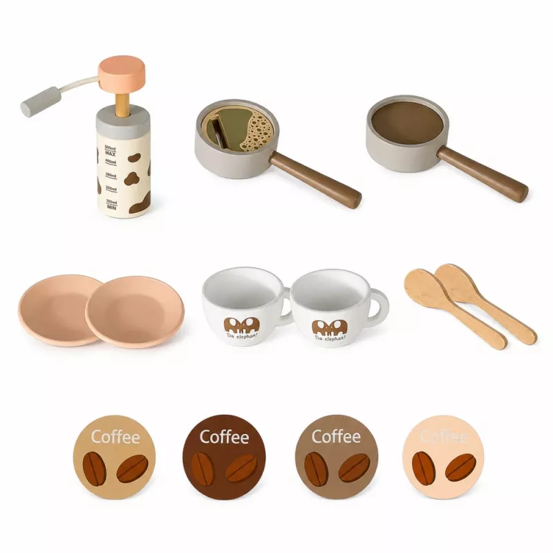 LEAN TOYS Set de barista cafetera accesorios de madera rosa