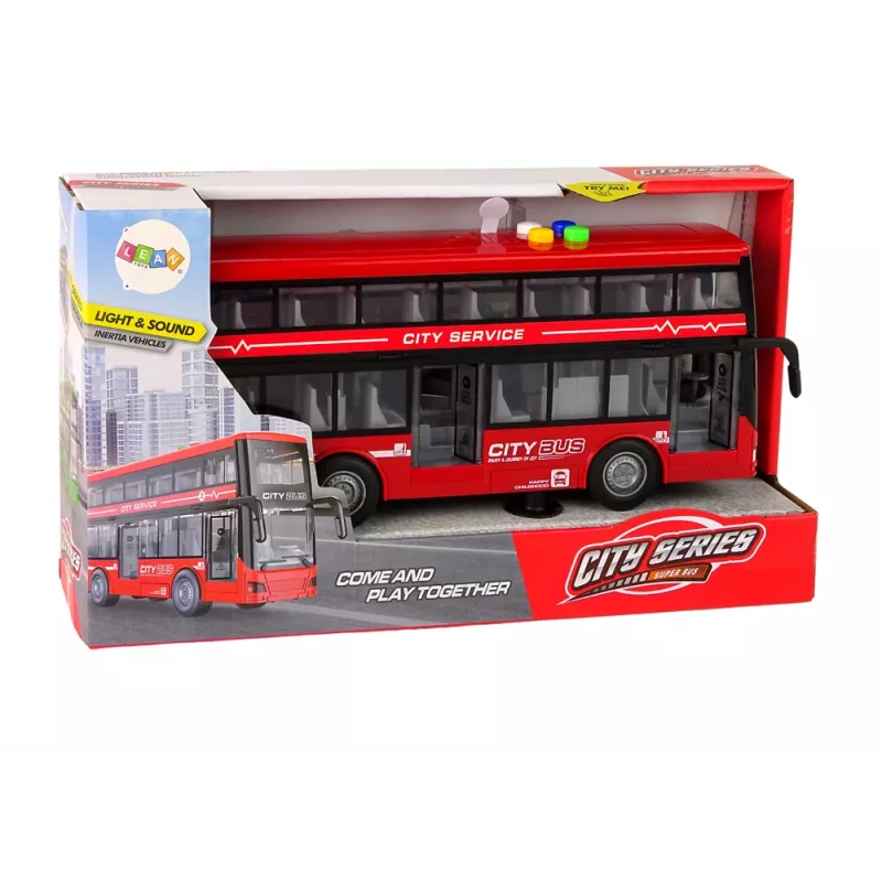 LEAN TOYS Autobús de dos pisos a pilas con luz y sonido, fricción, Rojo