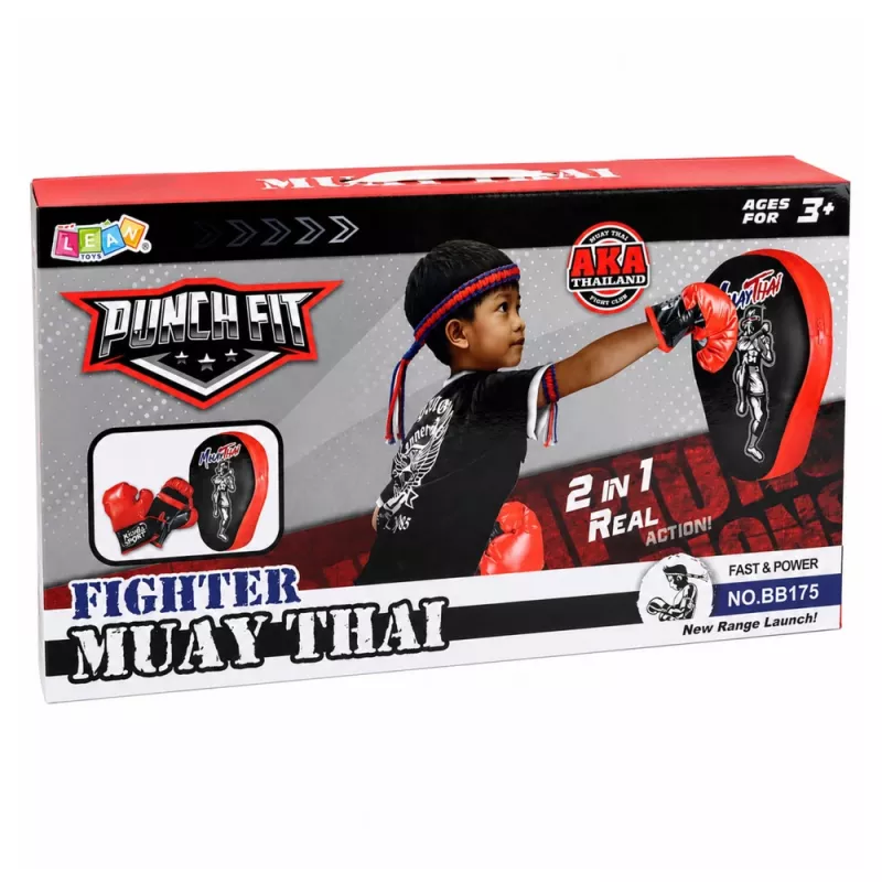 LEAN TOYS Set de entrenamiento de boxeo Muay Thai 2 en 1 con guantes y palas de enfoque, negro