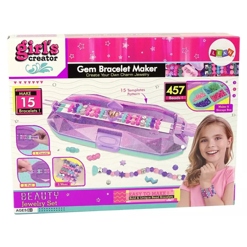 LEAN TOYS Set de creación de pulseras con cuentas de colores y caja de almacenamiento