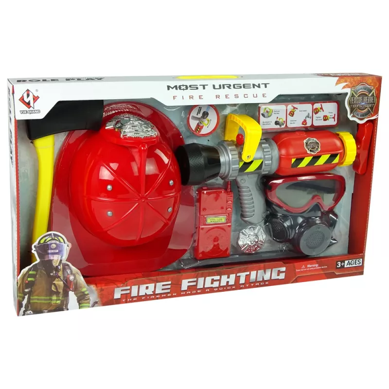 LEAN TOYS Set de brigada extintor máscara de agua casco rojo