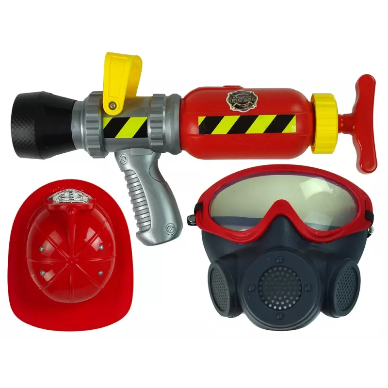 LEAN TOYS Set de brigada extintor máscara de agua casco rojo