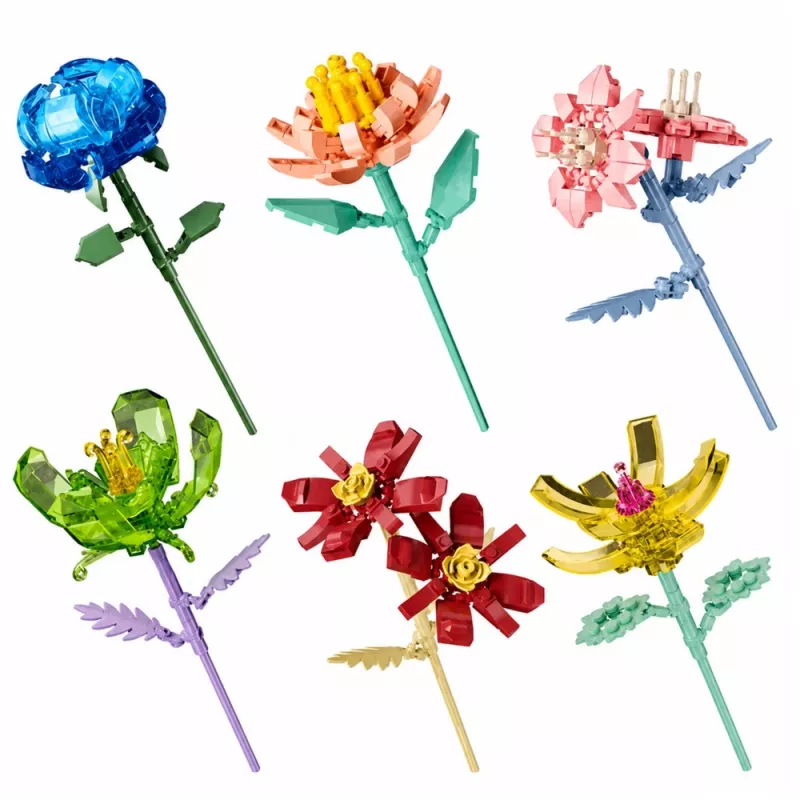 LEAN TOYS Bloques de construcción Flor individual con tallo Mix colorido 71-106 piezas