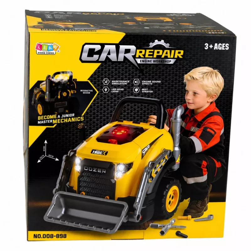 Bulldozer Excavator Take Apart Toy LEAN TOYS - Little Handyman con luces, sonidos y efecto de vapor (3+ años)