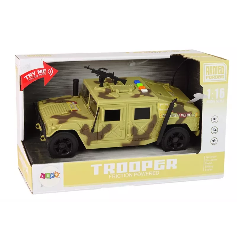 LEAN TOYS Coche militar vehículo de fricción camuflaje arena luz y sonidos