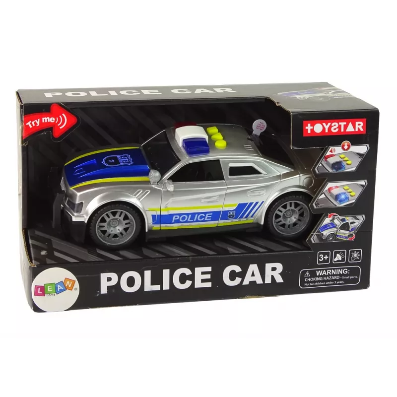 LEAN TOYS Coche Police 1:14 luces sonidos plateado