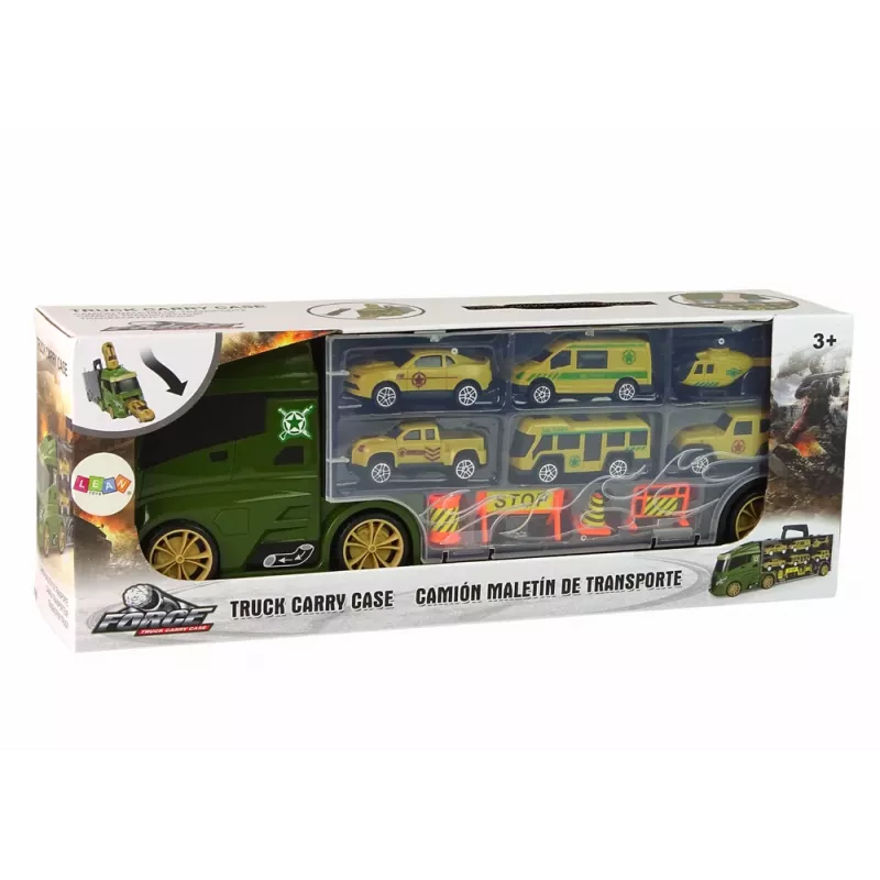 LEAN TOYS Grúa con Motor de Resorte y Maletín para Coches Verdes