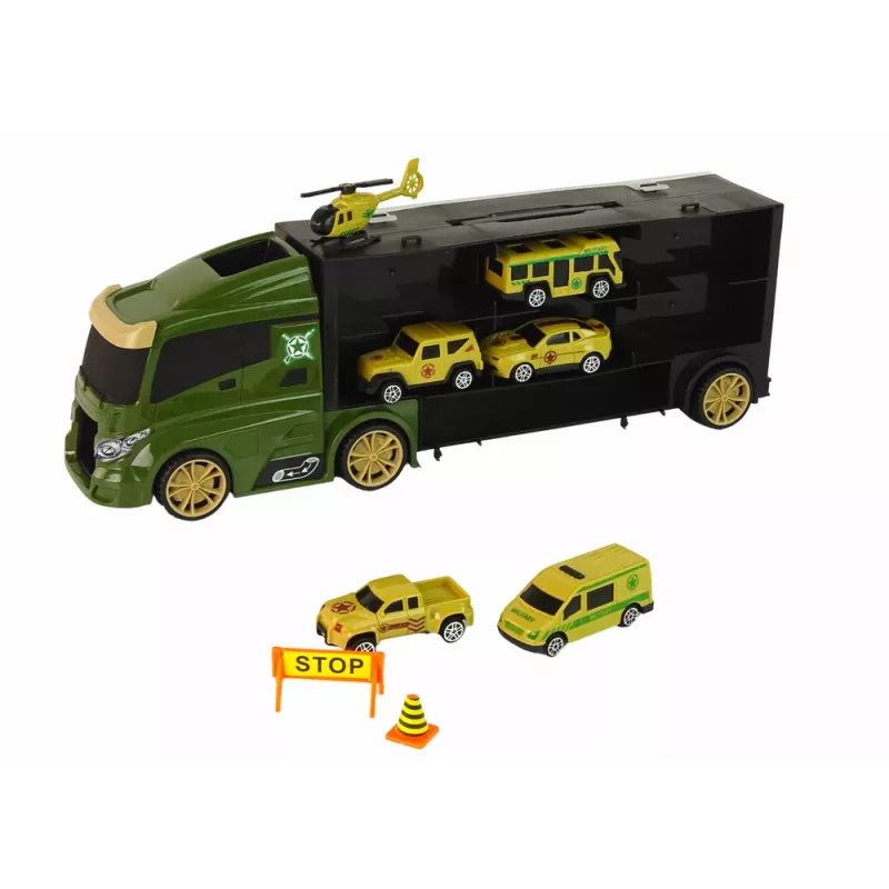 LEAN TOYS Grúa con Motor de Resorte y Maletín para Coches Verdes