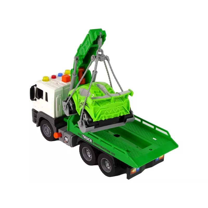 LEAN TOYS Camión grúa de asistencia en carretera transportador de coches 1:16 Verde con sonido y luces