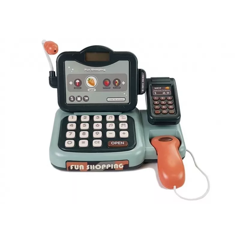 LEAN TOYS Juguete de caja registradora set de tienda con terminal de sonido con micrófono – Set interactivo de juego de rol para niños a partir de 3 años