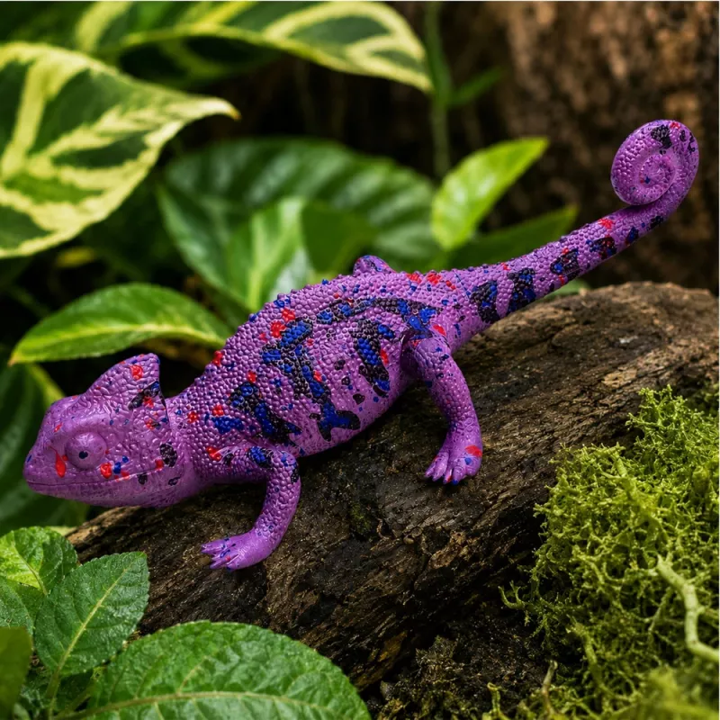 LEAN TOYS Figura de goma de camaleón extensible realista reptil lila 14 cm