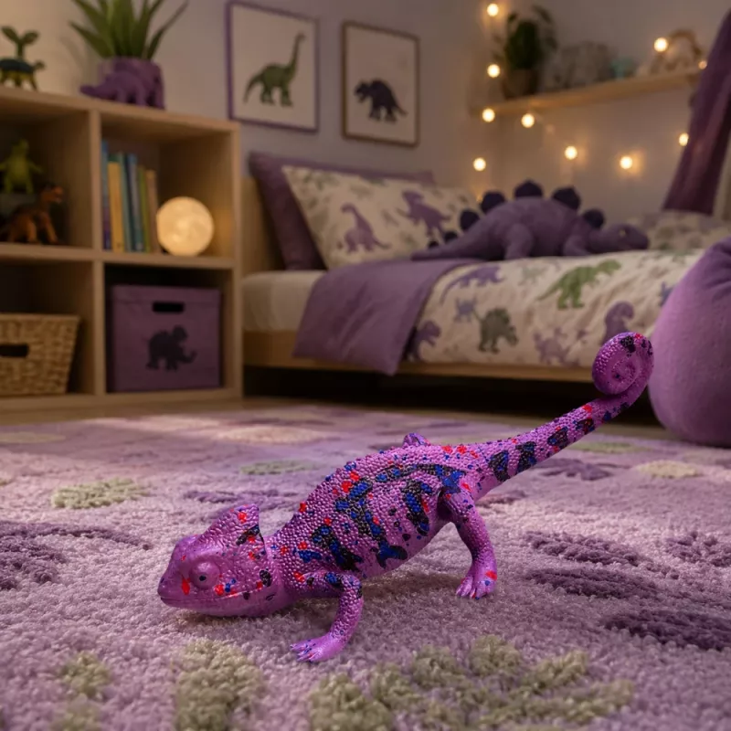 LEAN TOYS Figura de goma de camaleón extensible realista reptil lila 14 cm