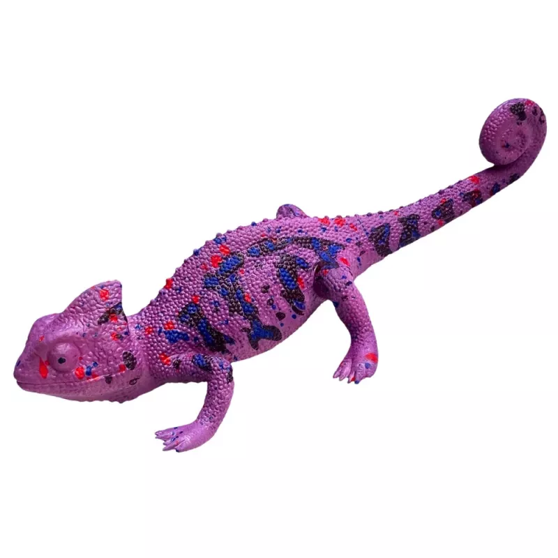 LEAN TOYS Figura de goma de camaleón extensible realista reptil lila 14 cm