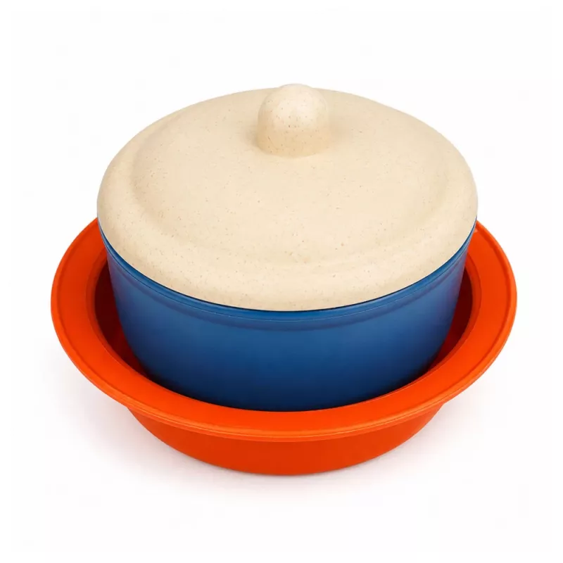 LEAN TOYS Vajilla infantil de fibra de bambú, azul y naranja, 15 piezas