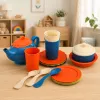 LEAN TOYS Vajilla infantil de fibra de bambú, azul y naranja, 15 piezas