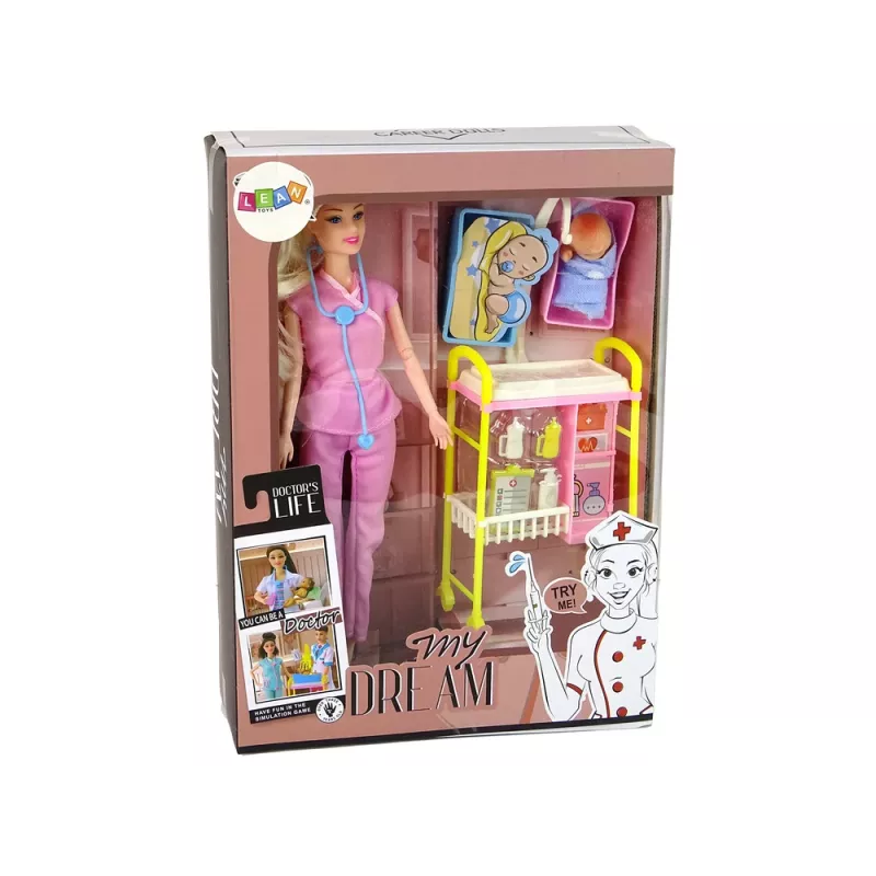 LEAN TOYS Médico de Muñecas Infantil Pelo Largo Accesorios