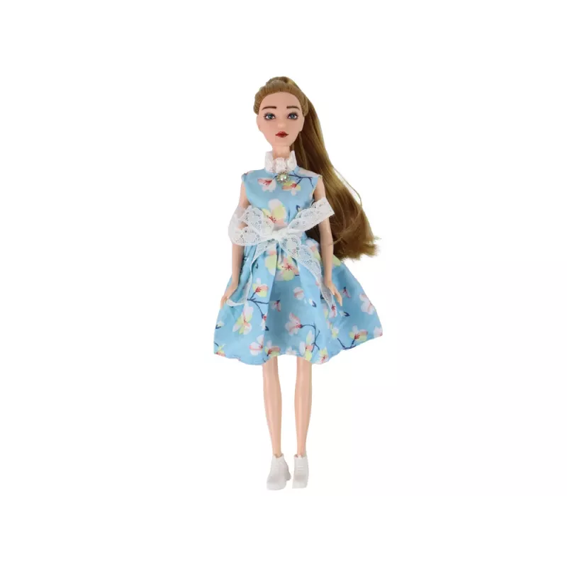 LEAN TOYS Muñeca para niños Emily Spring con pelo largo, vestido azul y gatito