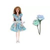 LEAN TOYS Muñeca para niños Emily Spring con pelo largo y vestido azul de flores