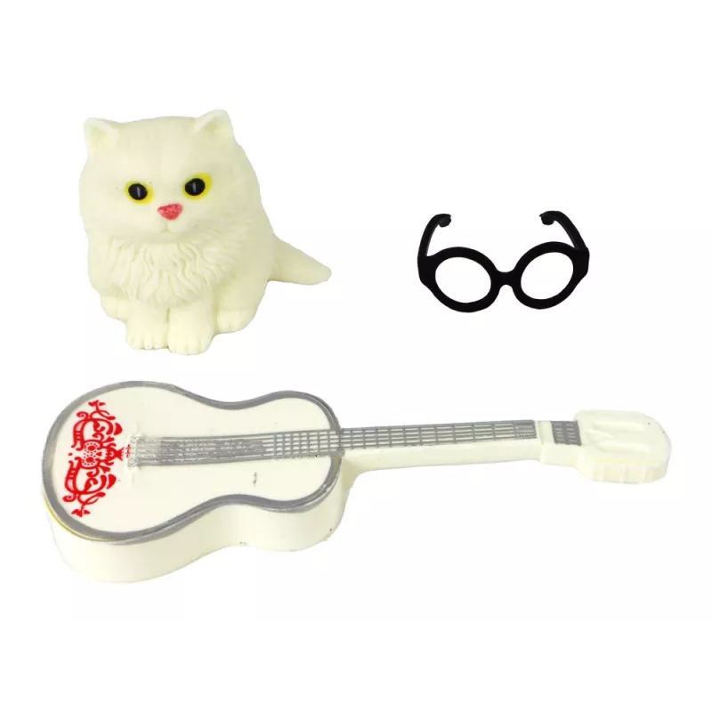 LEAN TOYS Muñeca para niños Emily con guitarra, gafas, largo pelo rubio y gatito