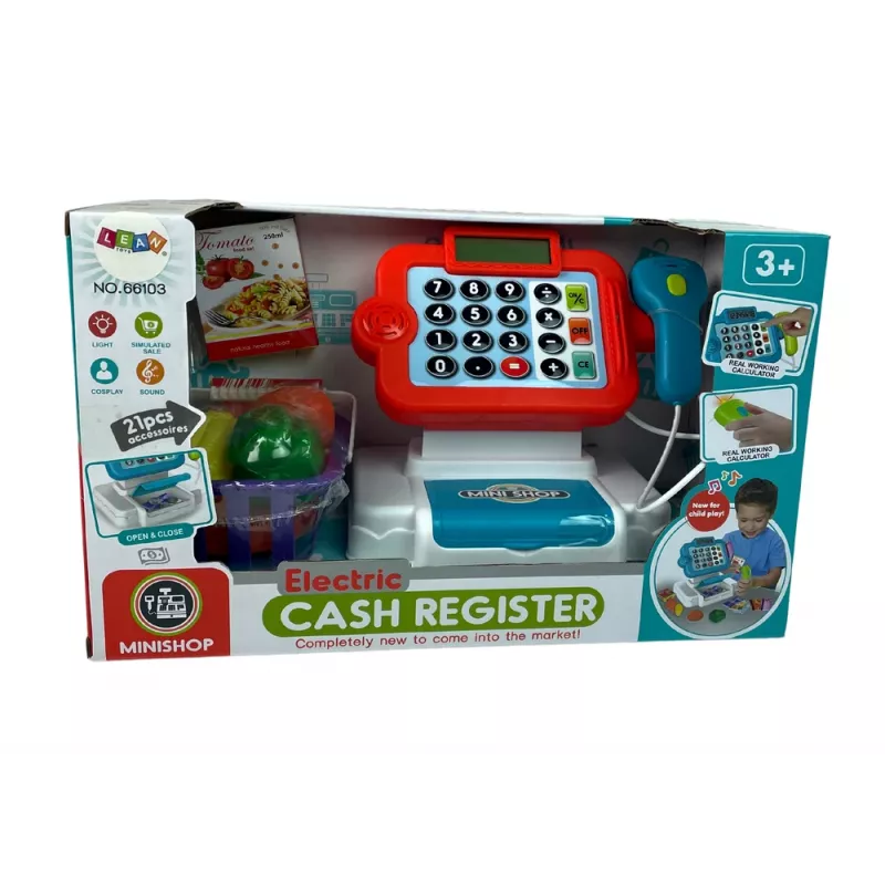 LEAN TOYS Caja registradora infantil con cesta de verduras