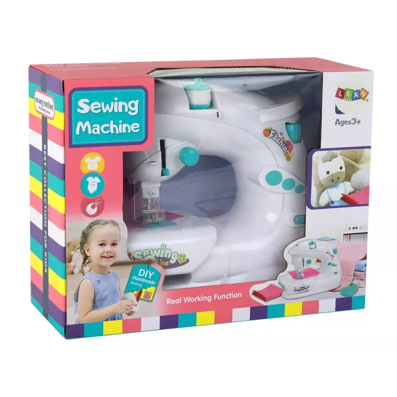 Lean Toys máquina de coser para niños - blanca, a pilas, juguete realista con pedal y luz LED