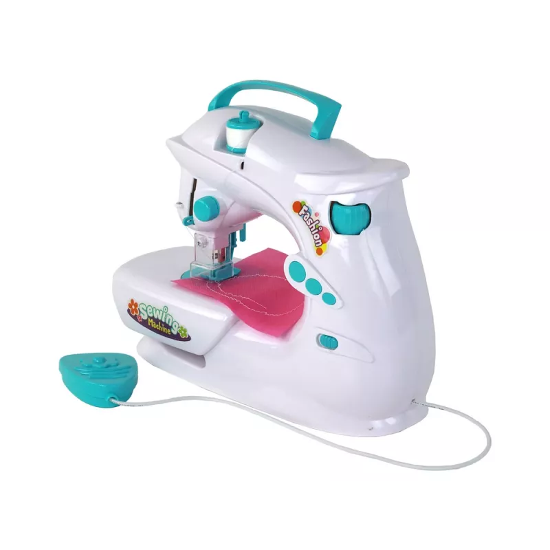 Lean Toys máquina de coser para niños - blanca, a pilas, juguete realista con pedal y luz LED
