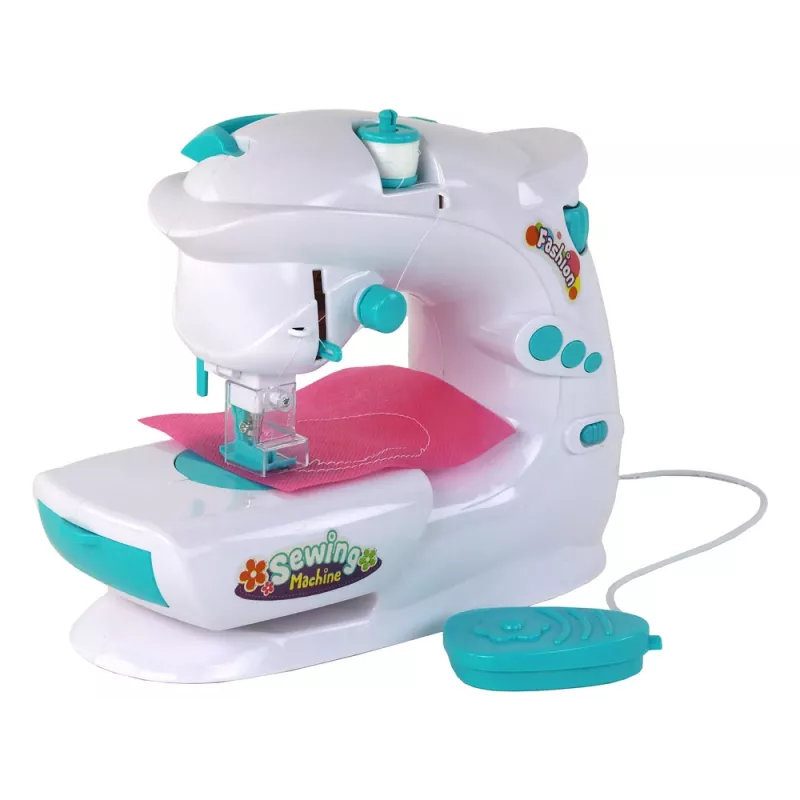 Lean Toys máquina de coser para niños - blanca, a pilas, juguete realista con pedal y luz LED