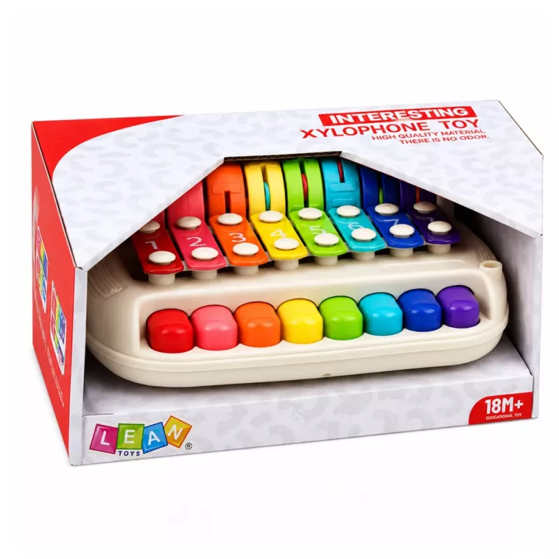 LEAN TOYS Xilófono-piano infantil, instrumento musical 2 en 1 de colores con baqueta