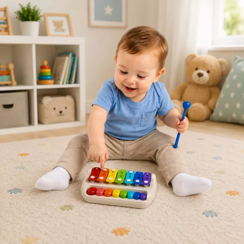LEAN TOYS Xilófono-piano infantil, instrumento musical 2 en 1 de colores con baqueta