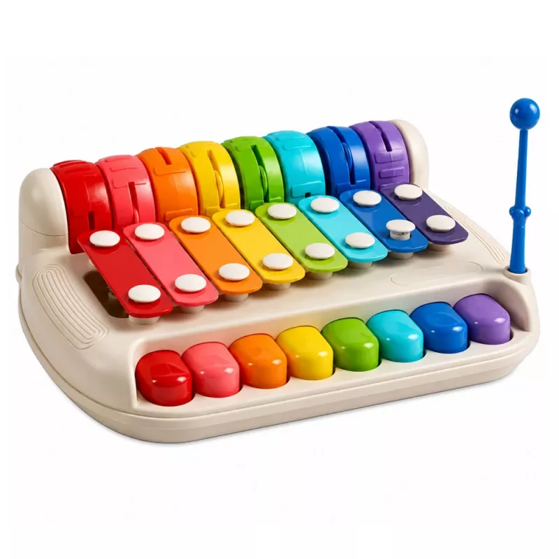 LEAN TOYS Xilófono-piano infantil, instrumento musical 2 en 1 de colores con baqueta