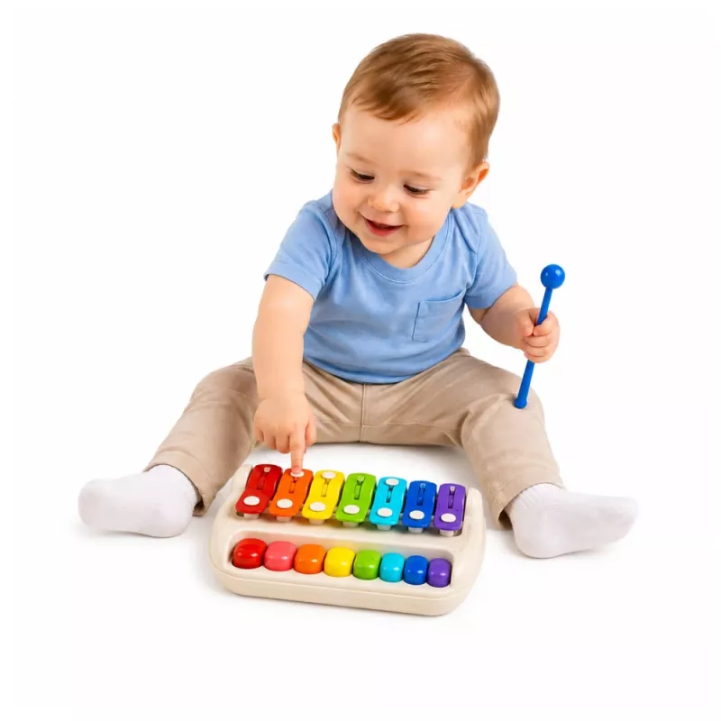 LEAN TOYS Xilófono-piano infantil, instrumento musical 2 en 1 de colores con baqueta