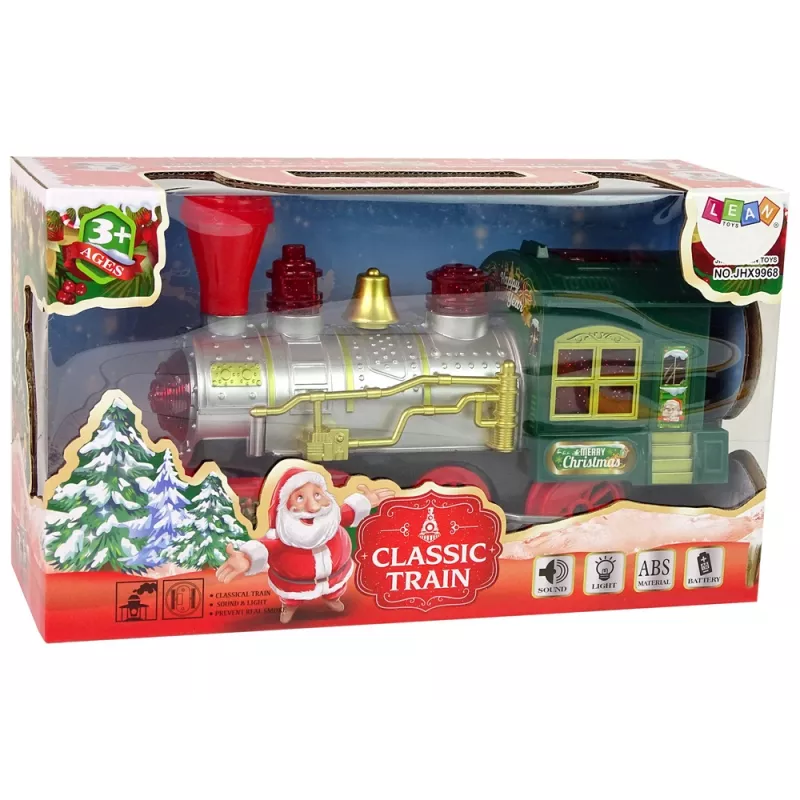 LEAN TOYS Locomotora navideña con luces y sonido verde a pilas