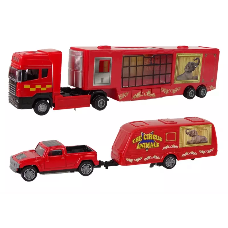 LEAN TOYS Set de vehículos de animales del circo camión + coche con remolque