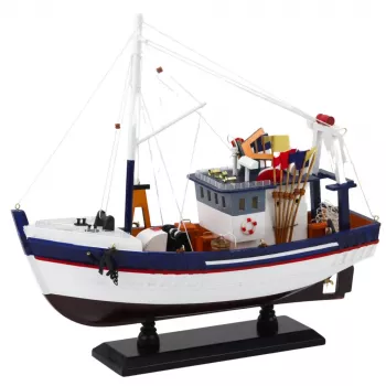 LEAN TOYS Pieza de colección Barco pesquero decorativo modelo equipado 37x34cm