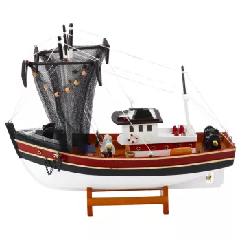 LEAN TOYS Pieza de colección Barco decorativo Barco pesquero modelo red de pesca 38x31cm