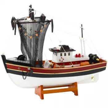 LEAN TOYS Pieza de colección Barco decorativo Barco pesquero modelo red de pesca 38x31cm