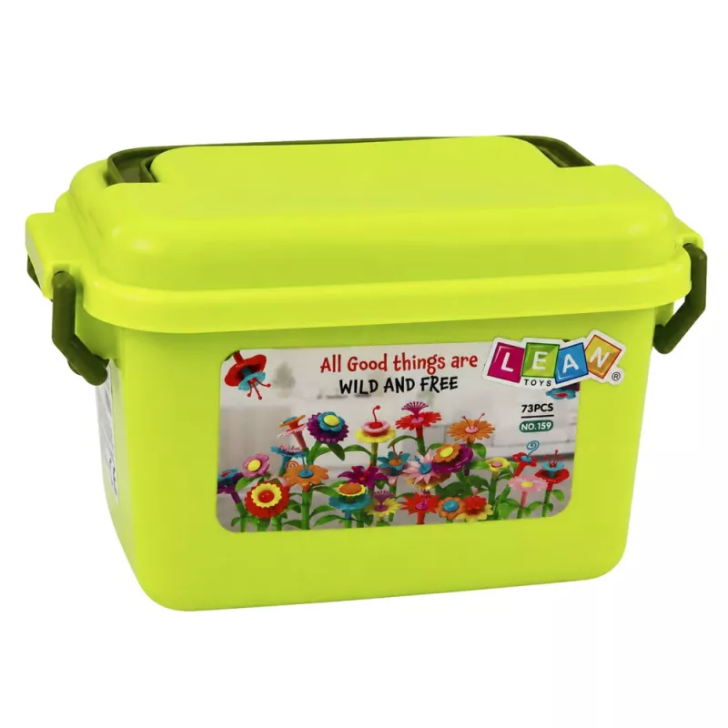 LEAN TOYS Bloques de flores Jardín floral multicolor en caja 73 uds.