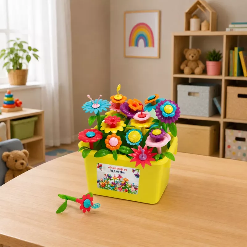 LEAN TOYS Bloques de flores Jardín floral multicolor en caja 73 uds.