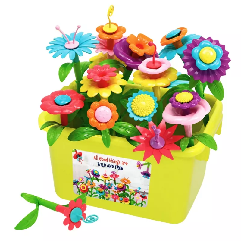 LEAN TOYS Bloques de flores Jardín floral multicolor en caja 73 uds.