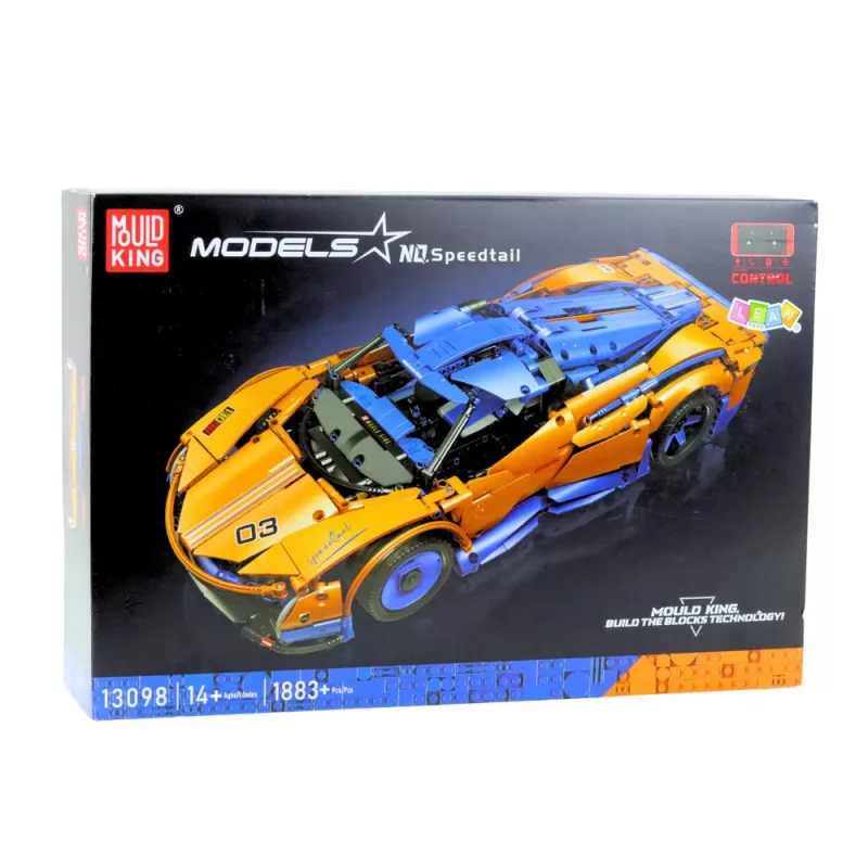 LEAN TOYS bloques de construcción coche deportivo RC – azul y naranja (1883 piezas, 2,4 GHz, escala 1:8)