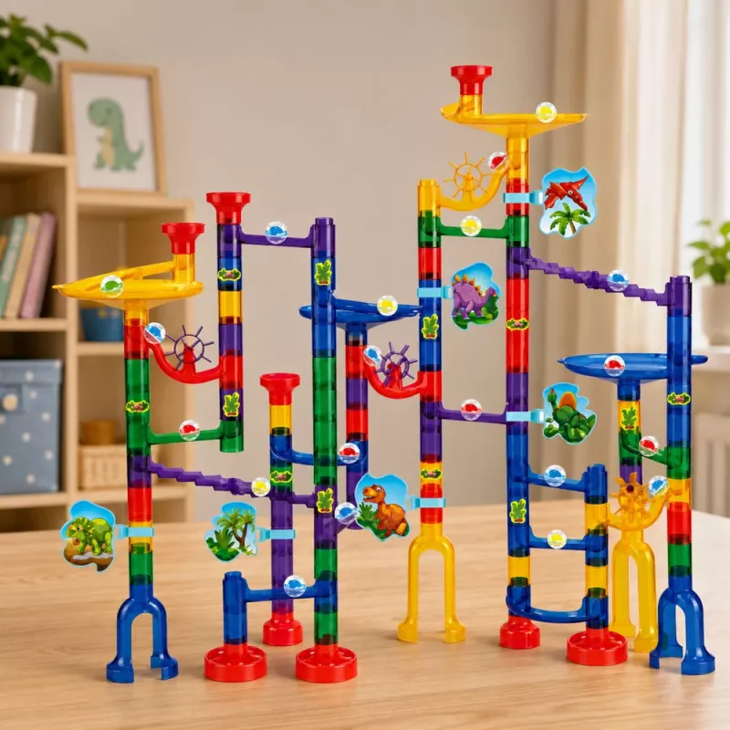 LEAN TOYS juego de construcción pista de bolas túnel dinosaurios de colores 192 piezas