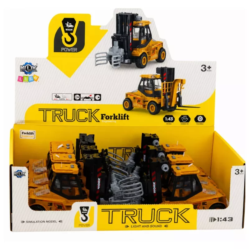 LEAN TOYS vehículo de obra carretilla elevadora con pinza ajustable, luces y sonidos, amarillo, 1:43