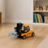 LEAN TOYS vehículo de obra carretilla elevadora con pinza ajustable, luces y sonidos, amarillo, 1:43