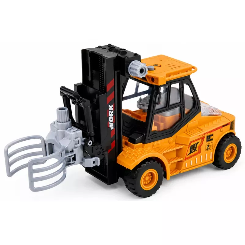 LEAN TOYS vehículo de obra carretilla elevadora con pinza ajustable, luces y sonidos, amarillo, 1:43