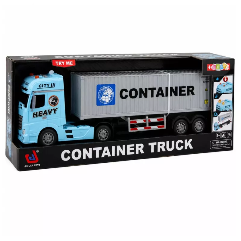 LEAN TOYS Camión portacontenedores con puertas que se abren, luz y sonido – azul, 54 cm